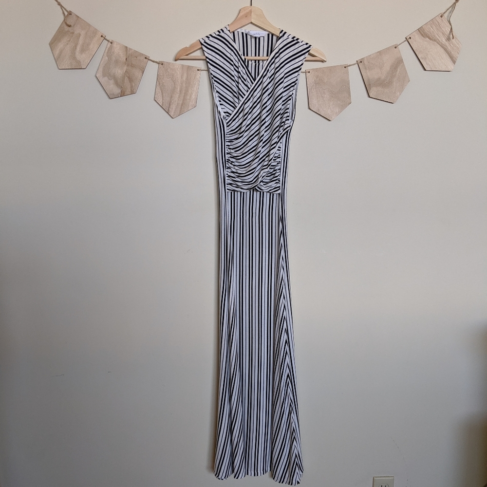 Beaufille Striped Black and White Wrap Dress Rayon